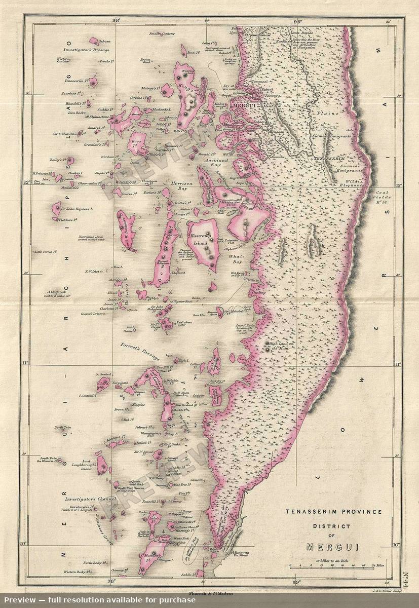 Antique map: Mergui, 1854, 1854