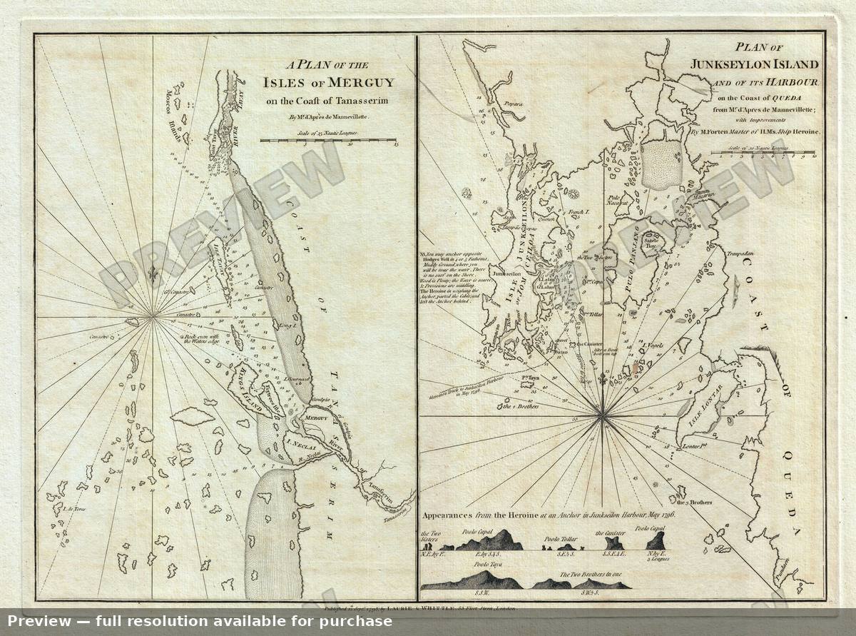Antique map: Merguy Junkseylon, 1798