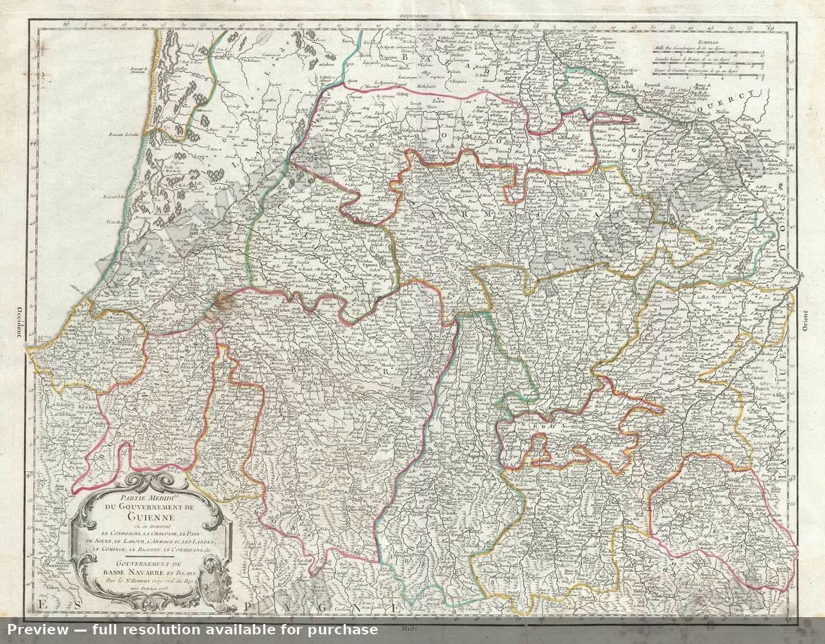 Antique map: Meridile Guienne, 1757, 1757