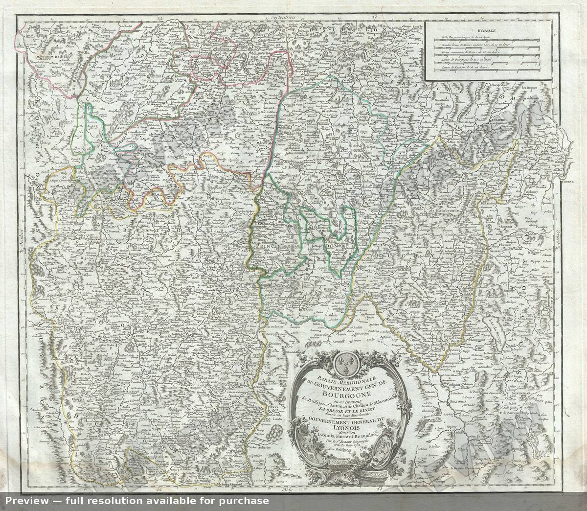 Antique map: Meridionale Bourgogne, 1757, 1757