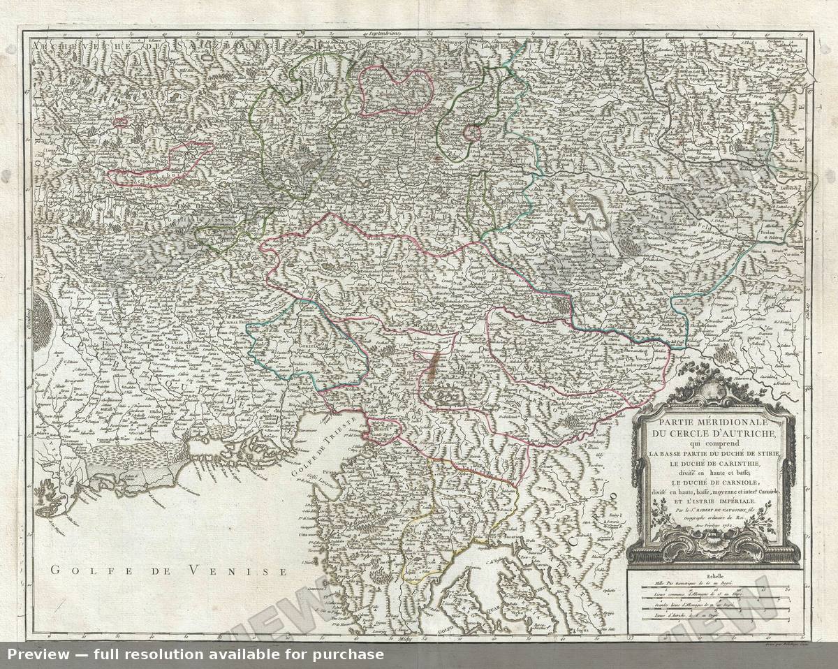 Antique map: Meridionale D Autriche, 1757, 1757