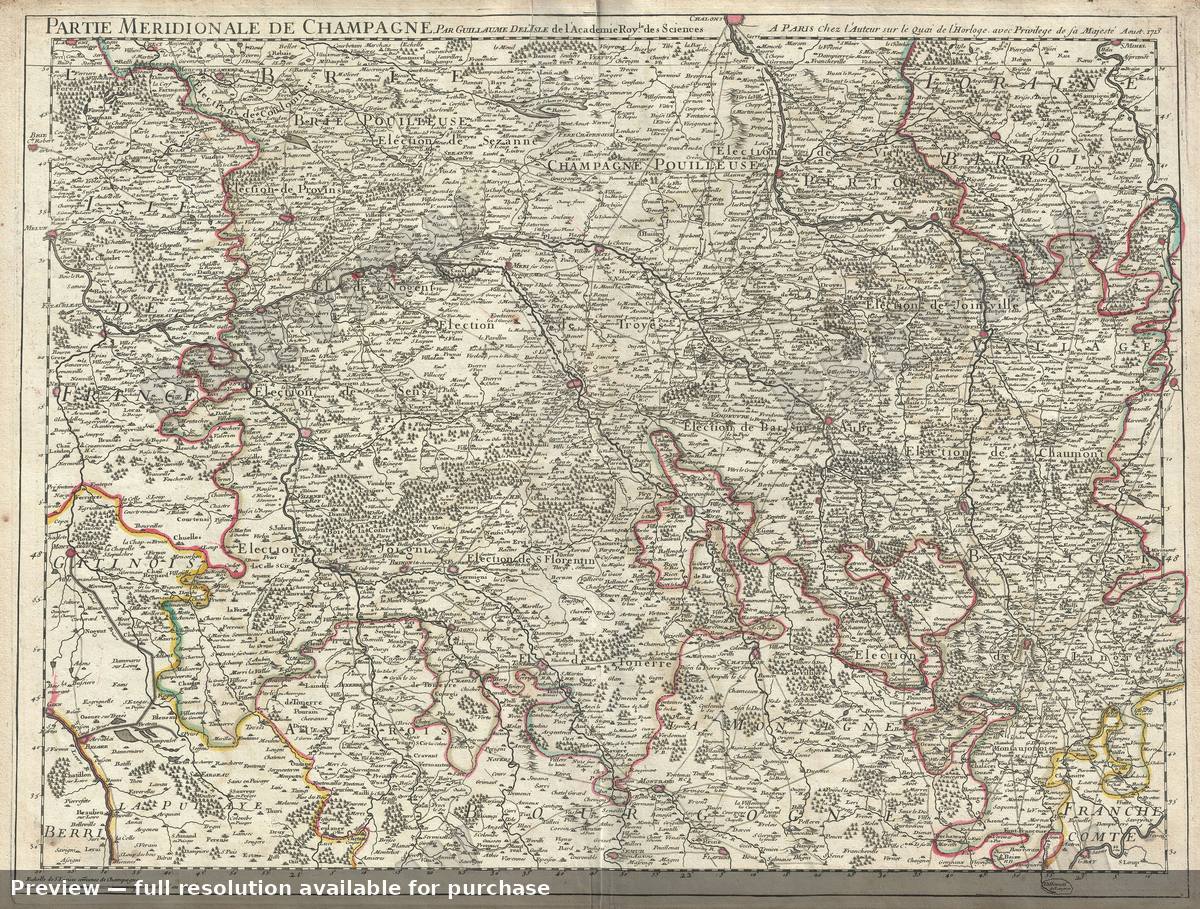 Antique map: Meridionale De Champagne, 1713, 1713