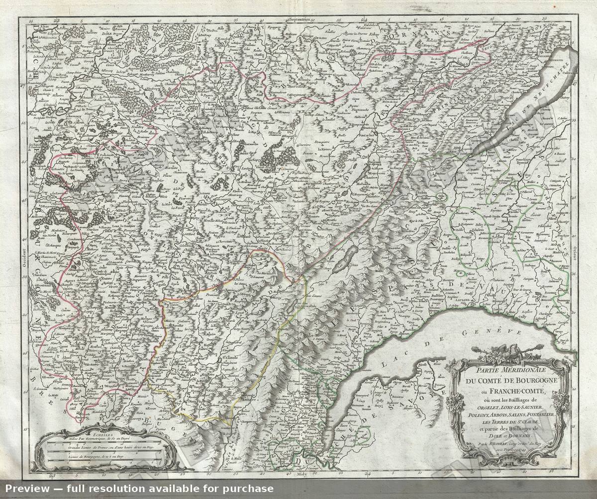 Antique map: Meridionale Franche Comte, 1757, 1757