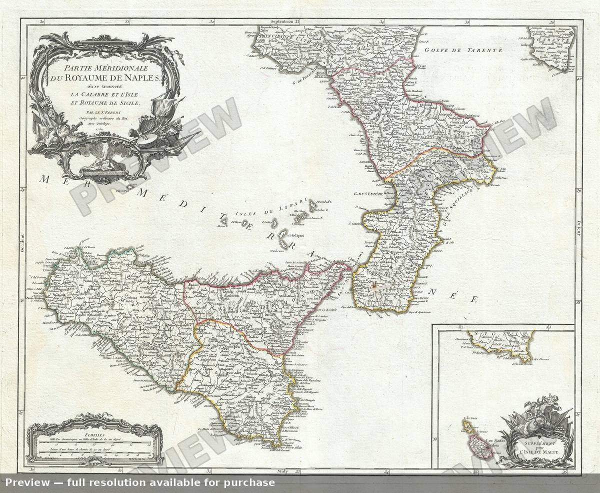Antique map: Meridionale Naples, 1757, 1757