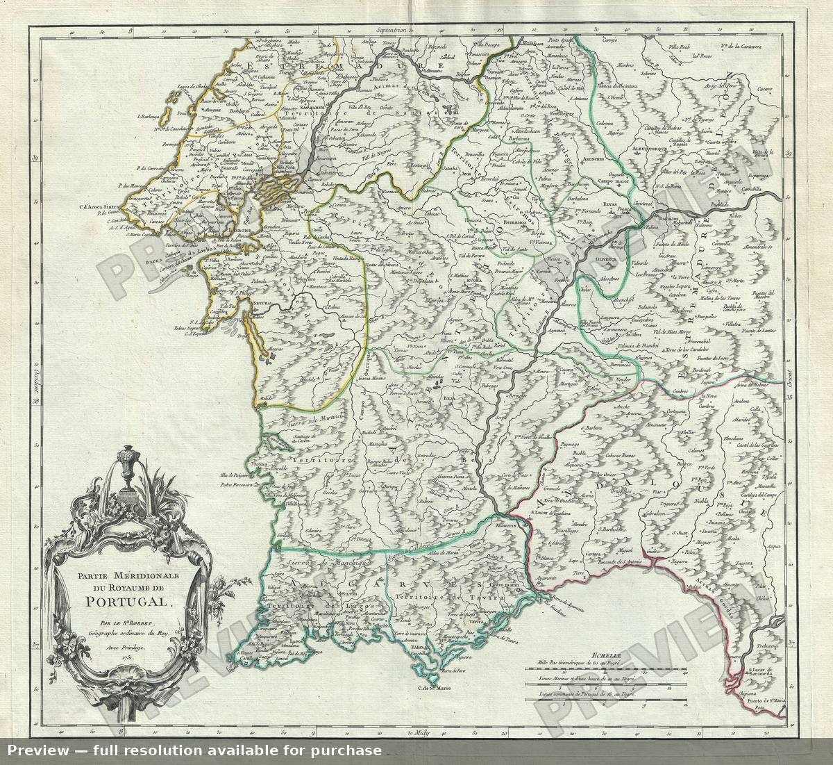 Antique map: Meridionale Portugal, 1757, 1757