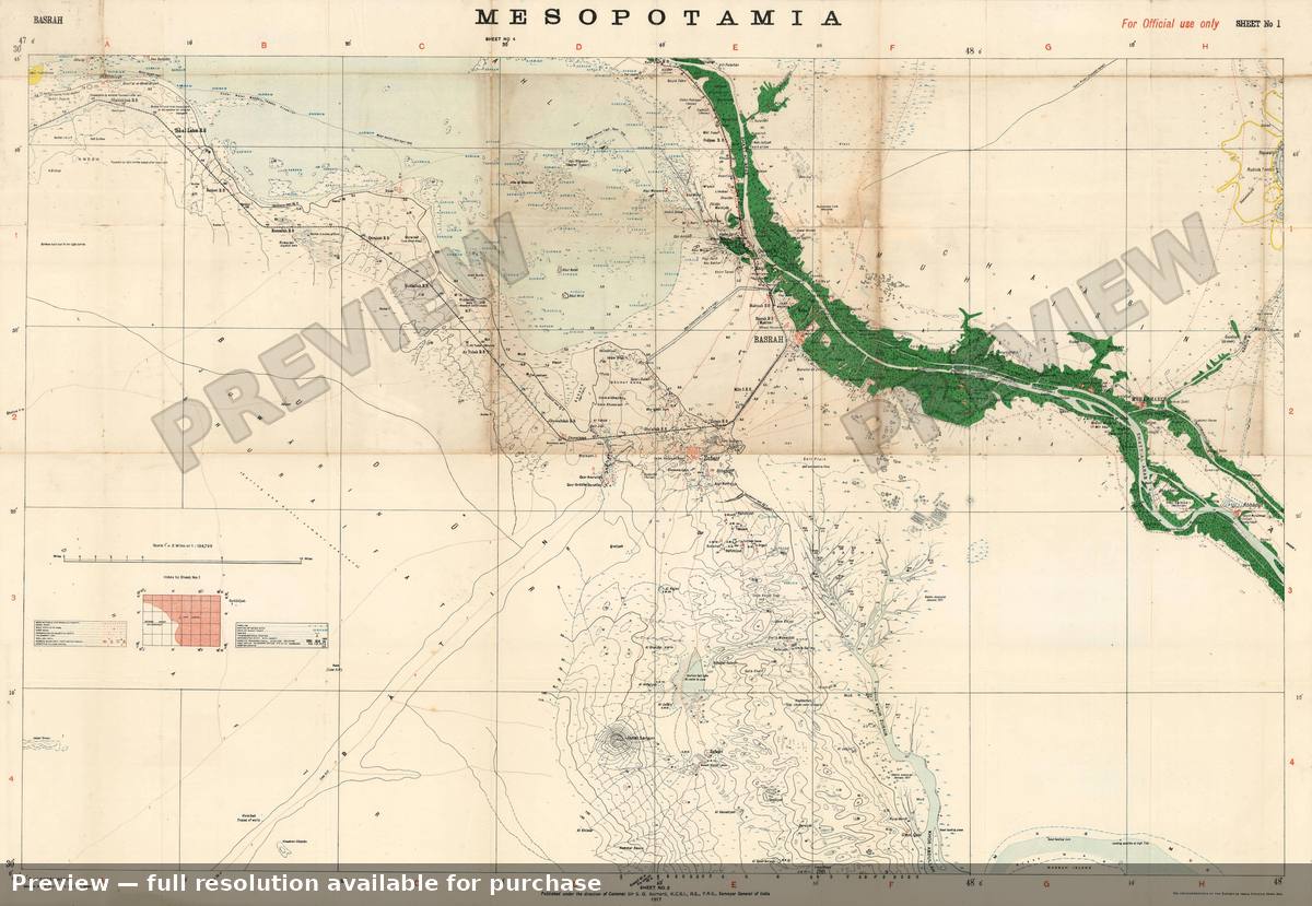 Antique map: Mesopotamia 4Basra, 1917, 1917