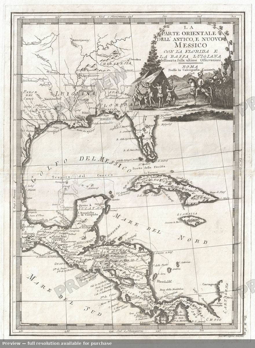 Antique map: Messico Florida, 1798, 1798