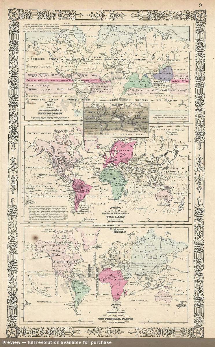 Antique map: Meteorologyland, 1864, 1864