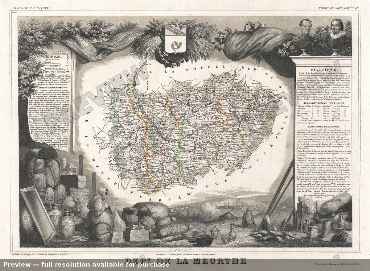 Antique map: Meurthe, 1852