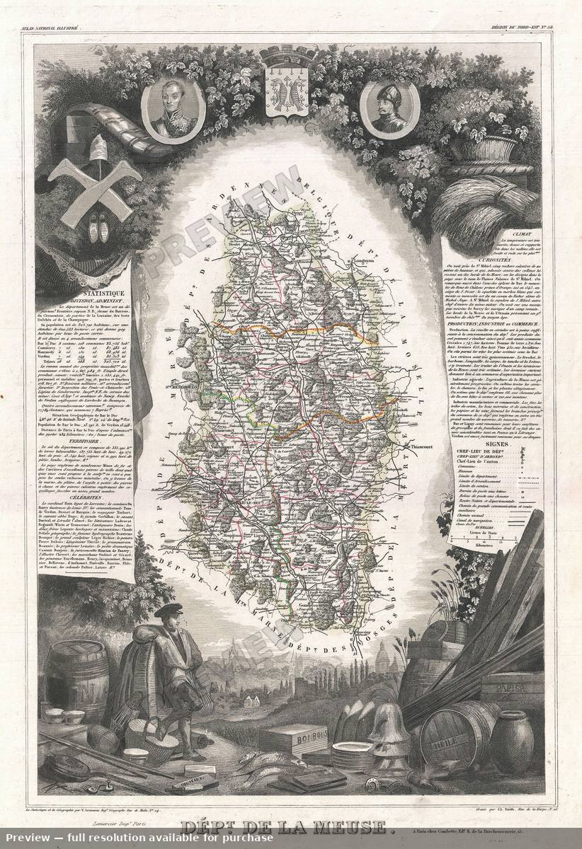Antique map: Meuse, 1852