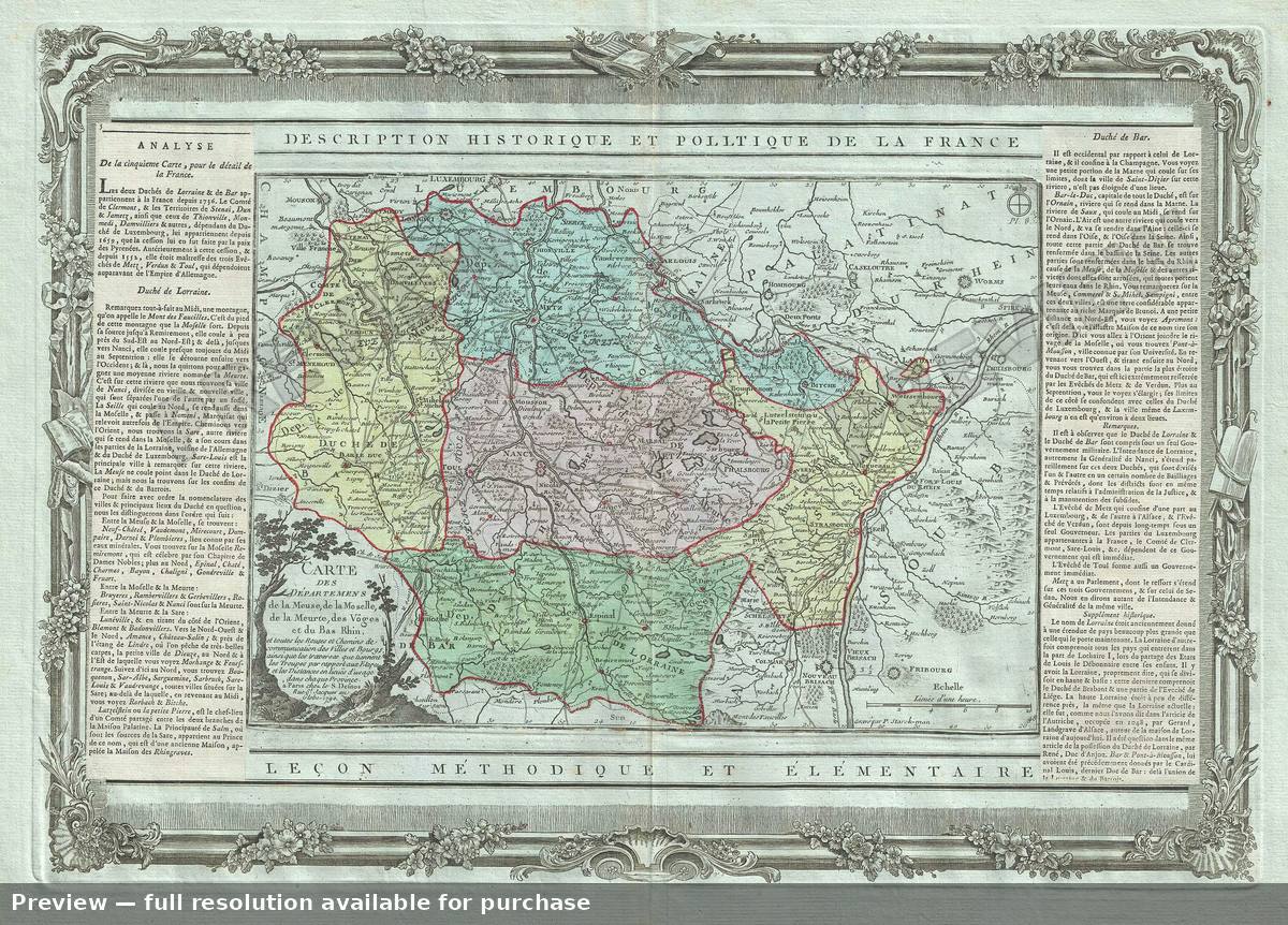 Antique map: Meuse Moselle Meurte, 1786
