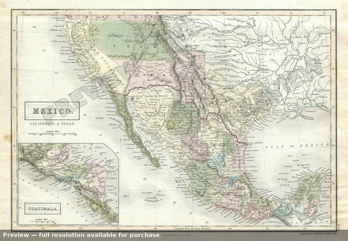 Antique map: Mexico, 1851, 1851