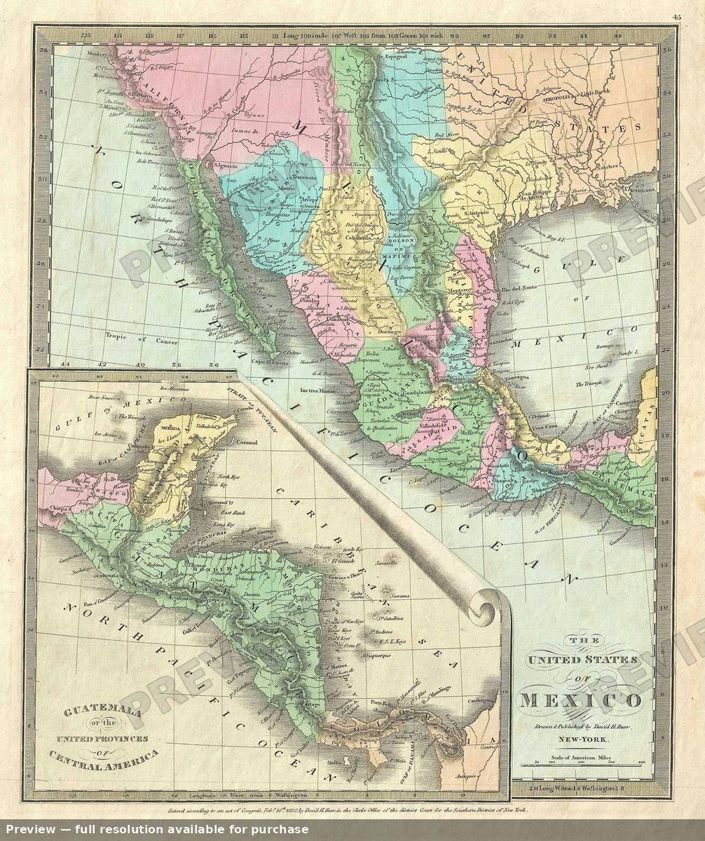 Antique map: Mexico, 1835