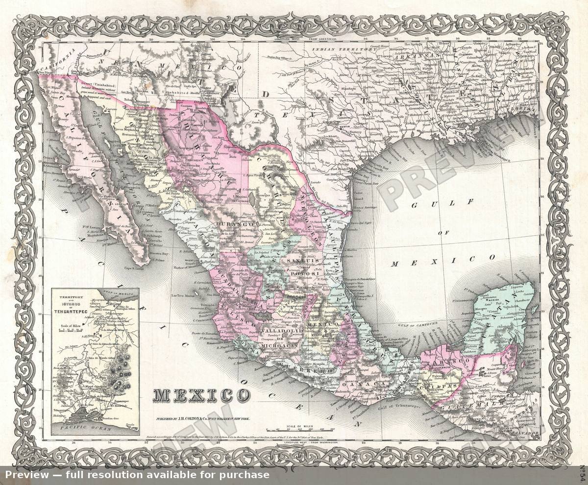 Antique map: Mexico, 1855