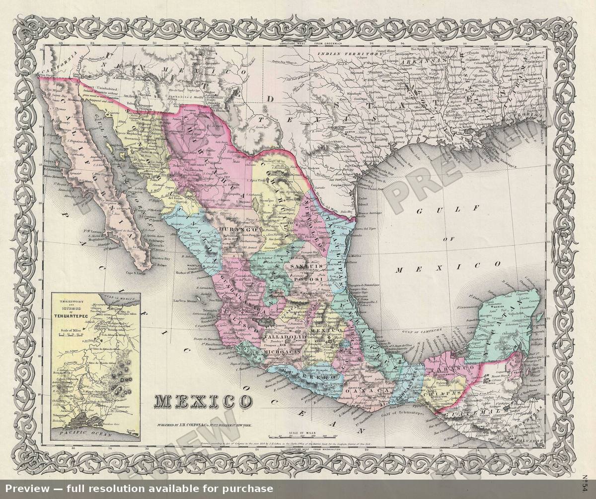 Antique map: Mexico, 1856