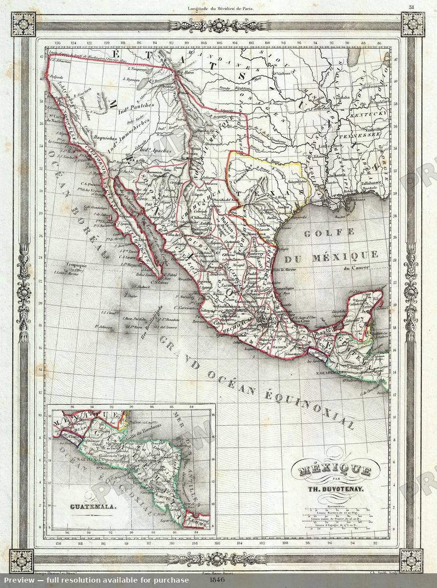 Antique map: Mexico, 1846