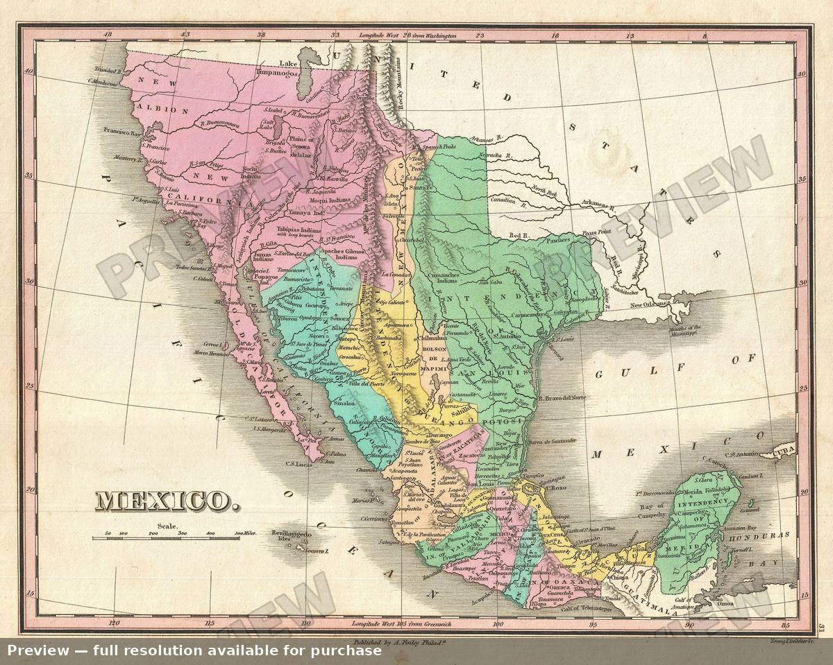Antique map: Mexico, 1827