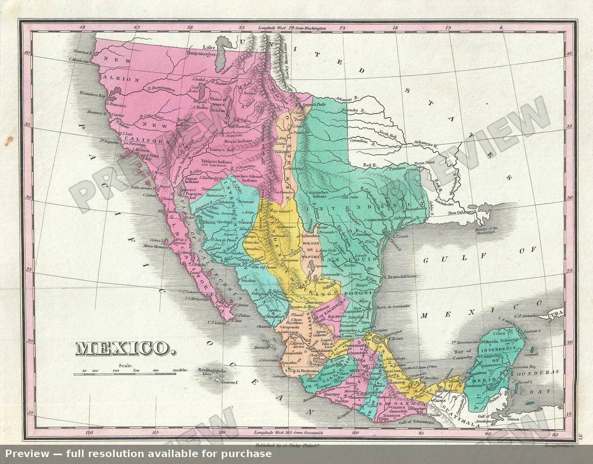 Antique map: Mexico, 1828