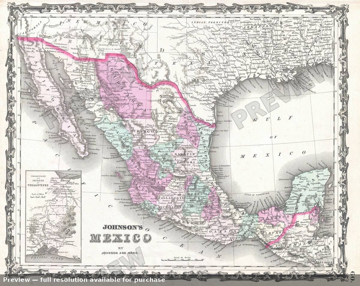 Antique map: Mexico, 1862