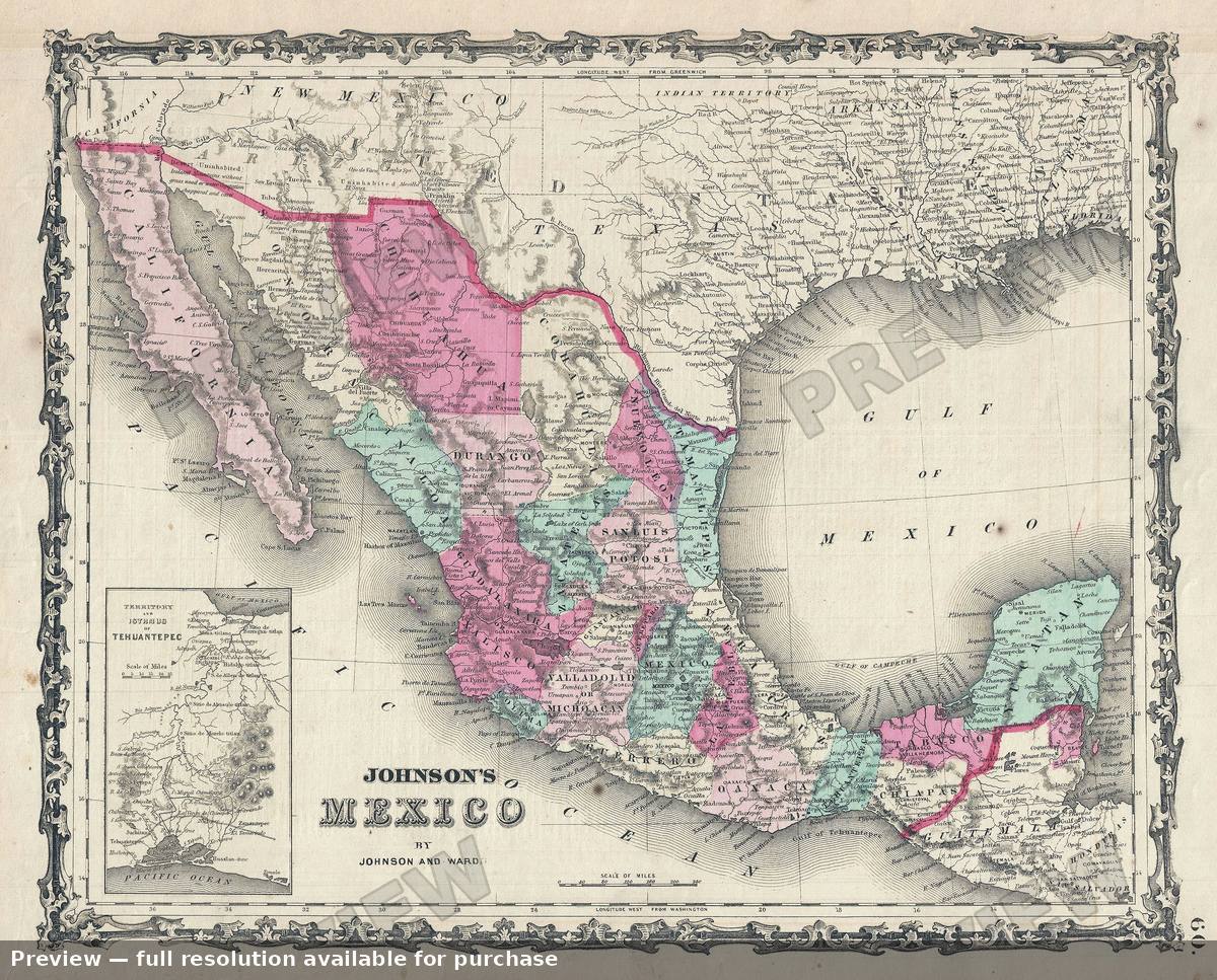 Antique map: Mexico, 1863