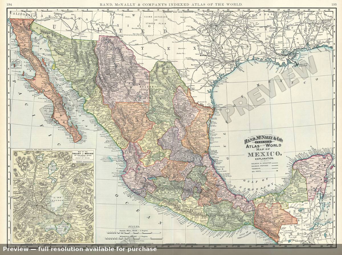 Antique map: Mexico, 1895