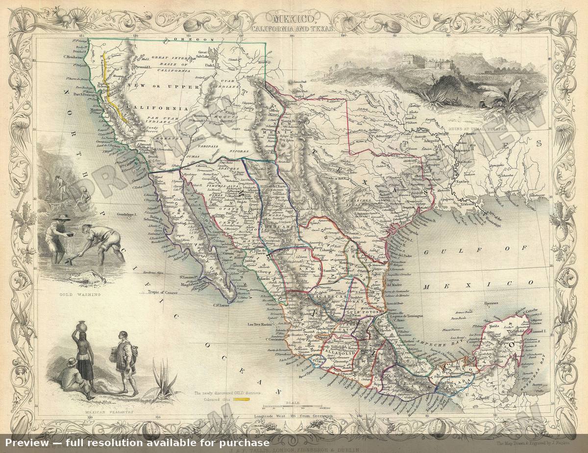 Antique map: Mexico California Texas, 1851