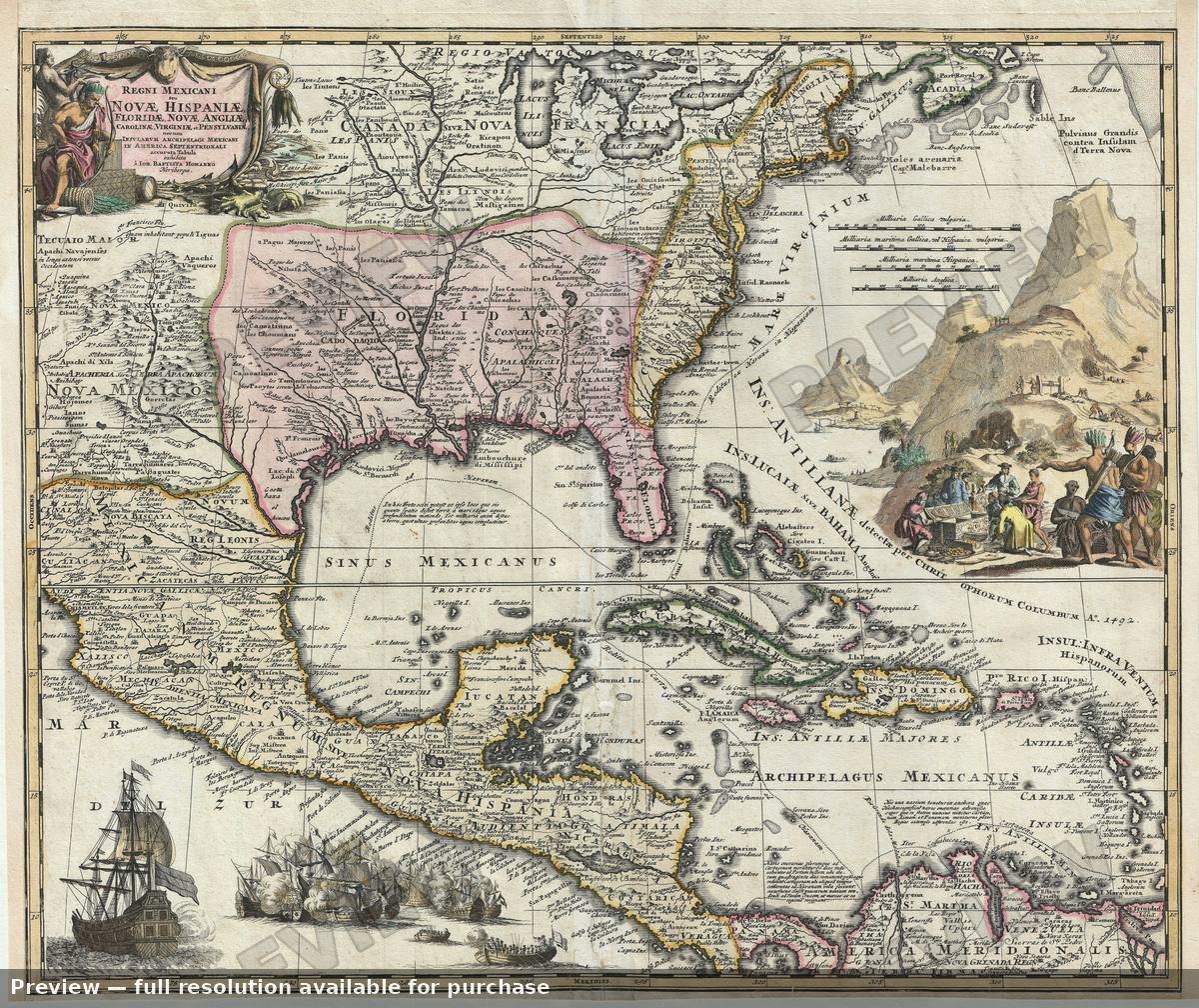 Antique map: Mexico Florida, 1712, 1712