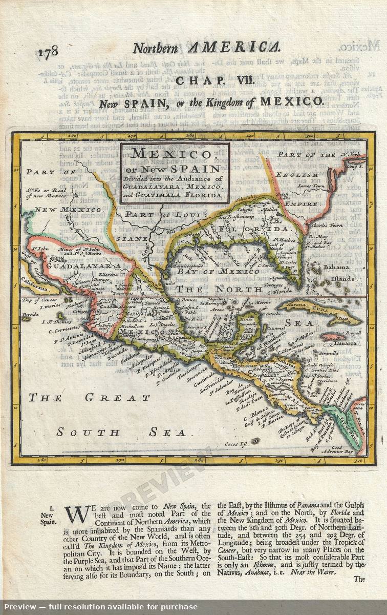 Antique map: Mexico Florida New Spain, 1701