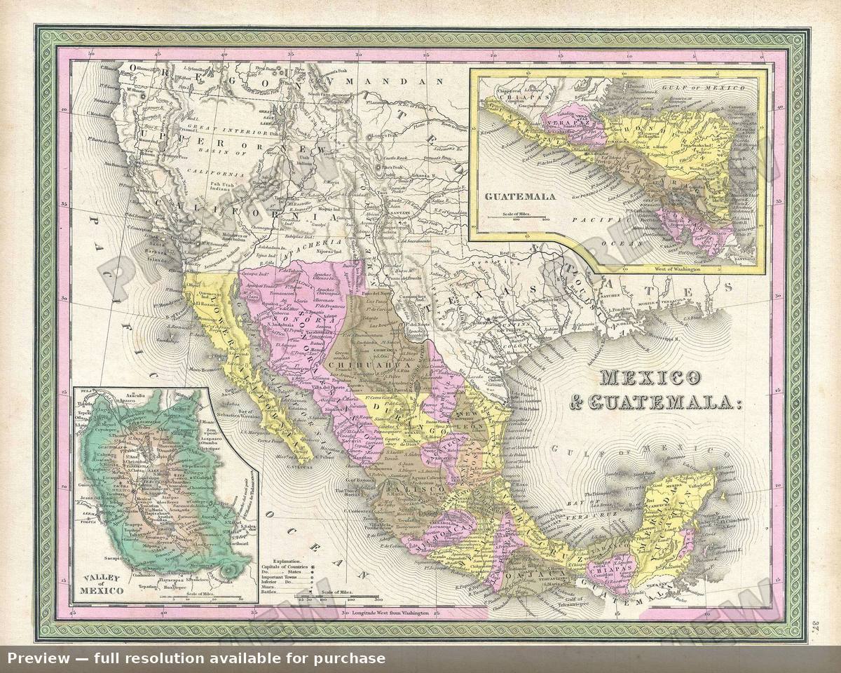 Antique map: Mexico Guatemala, 1849, 1849