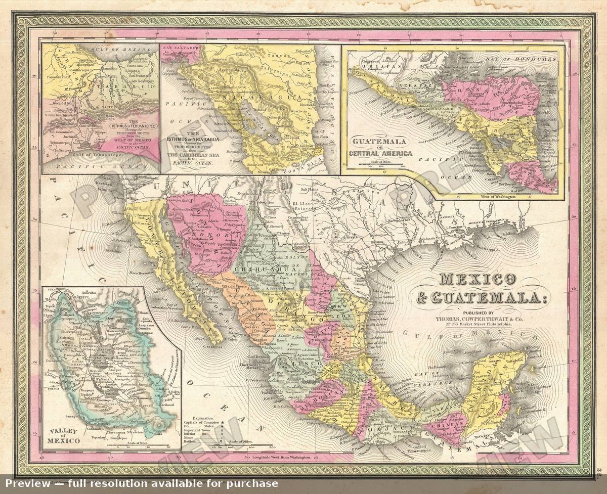 Antique map: Mexico Guatemala, 1854, 1854