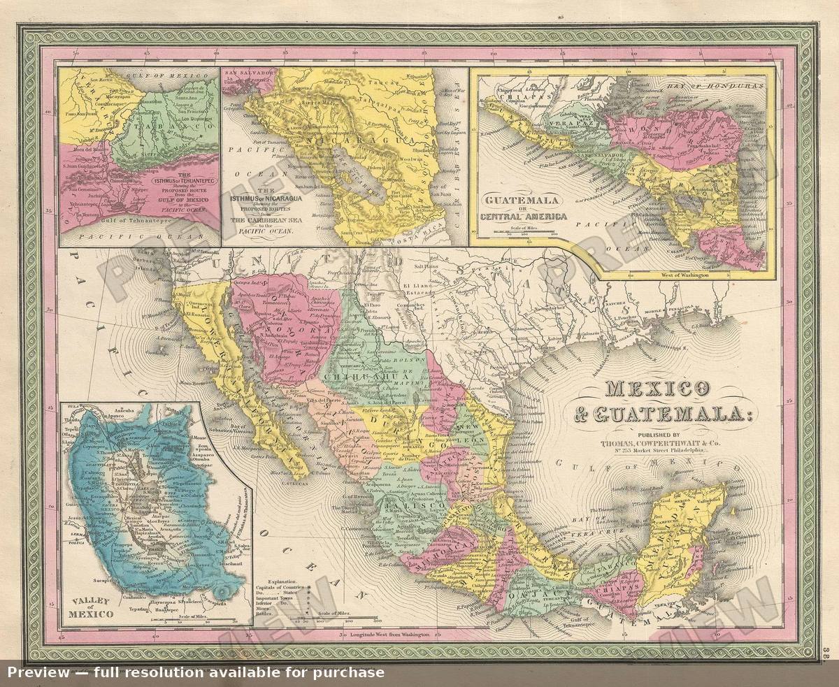 Antique map: Mexico Guatemala 3, 1854, 1854
