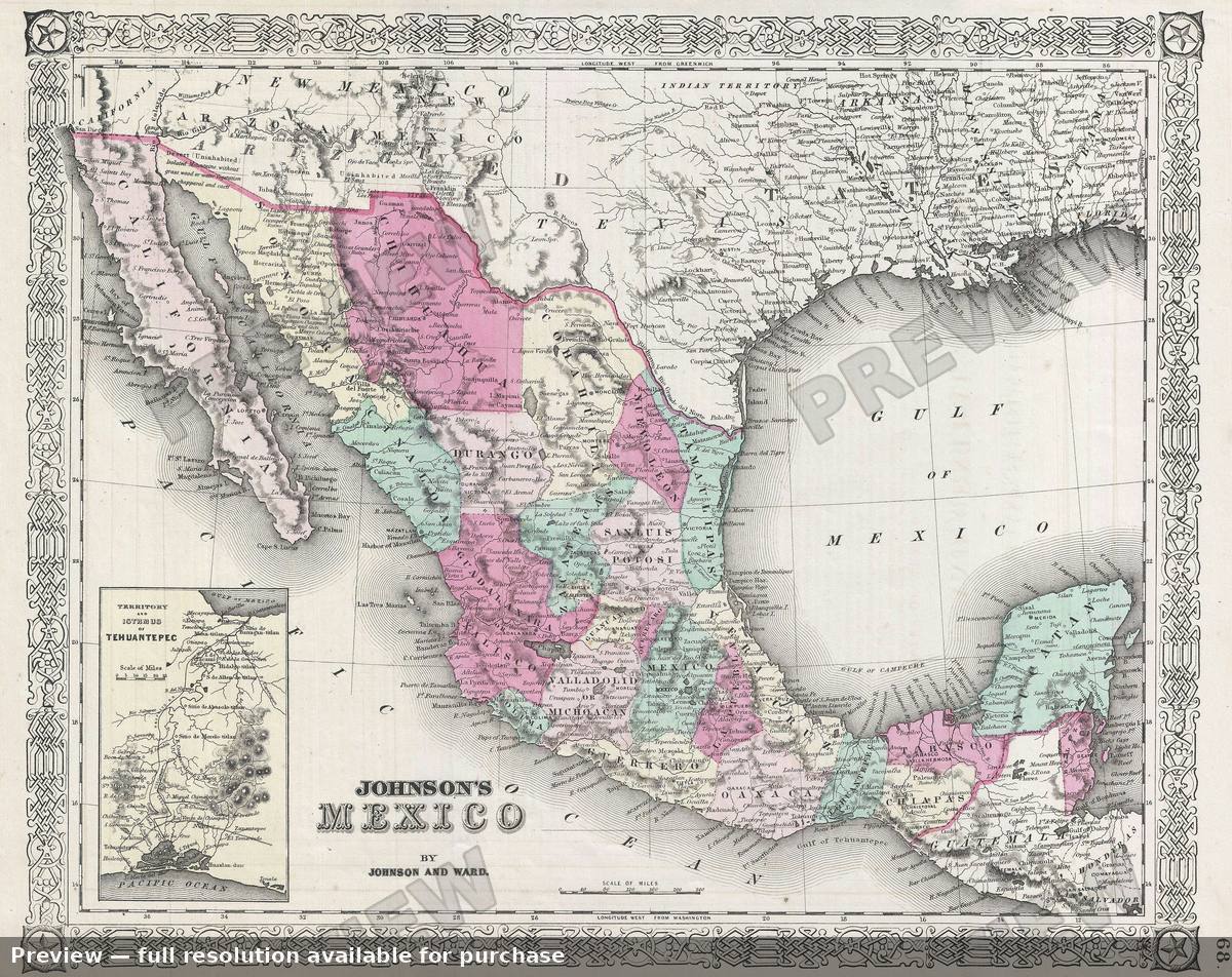 Antique map: Mexico Texas, 1865, 1865