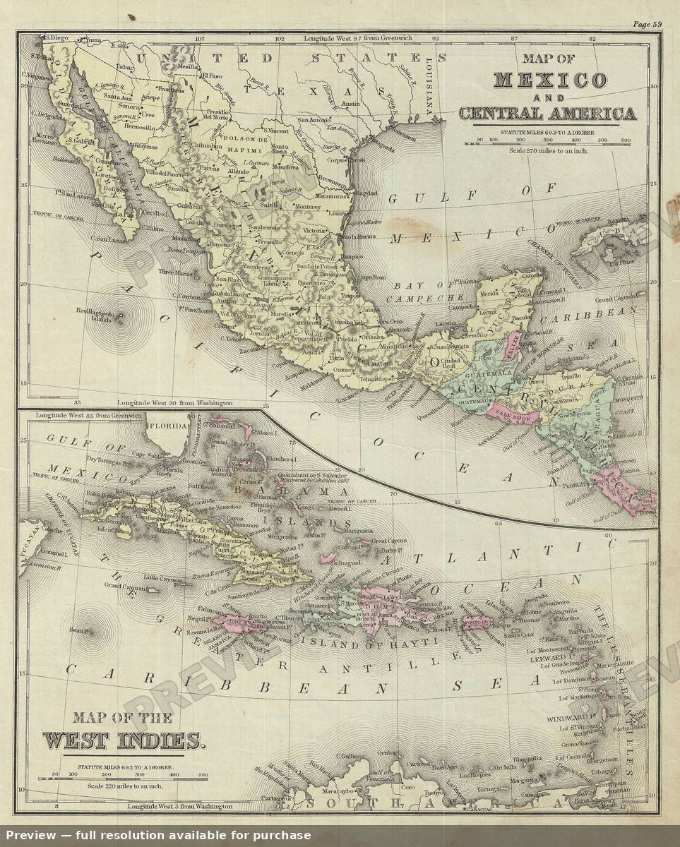 Antique map: Mexico West Indies, 1879, 1879