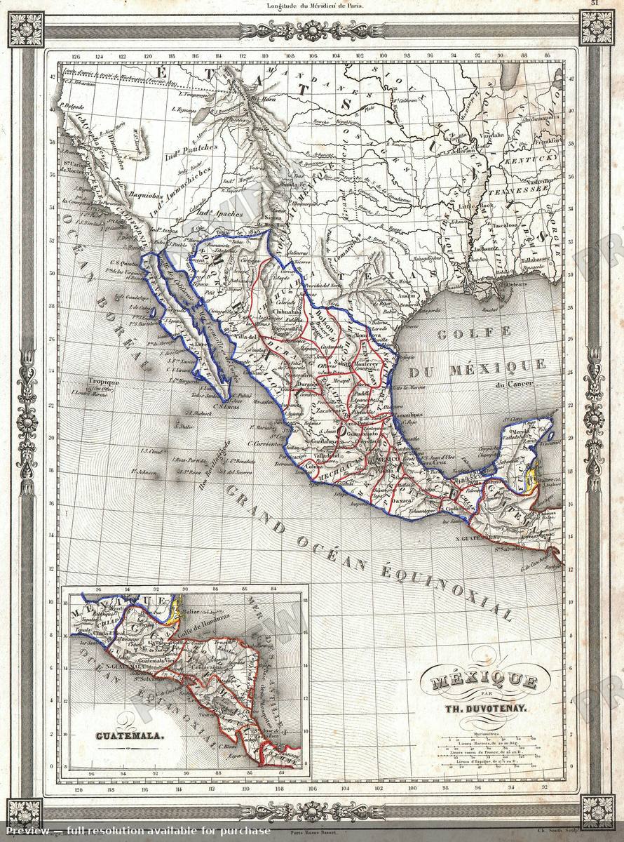 Antique map: Mexique, 1852