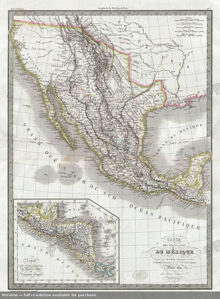 Antique map: Mexique, 1829