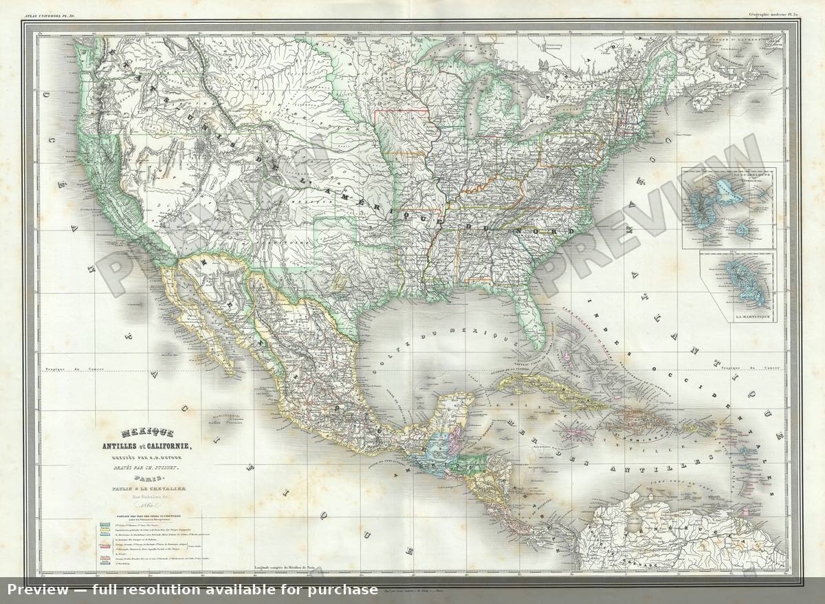 Antique map: Mexique Antilles, 1860, 1860