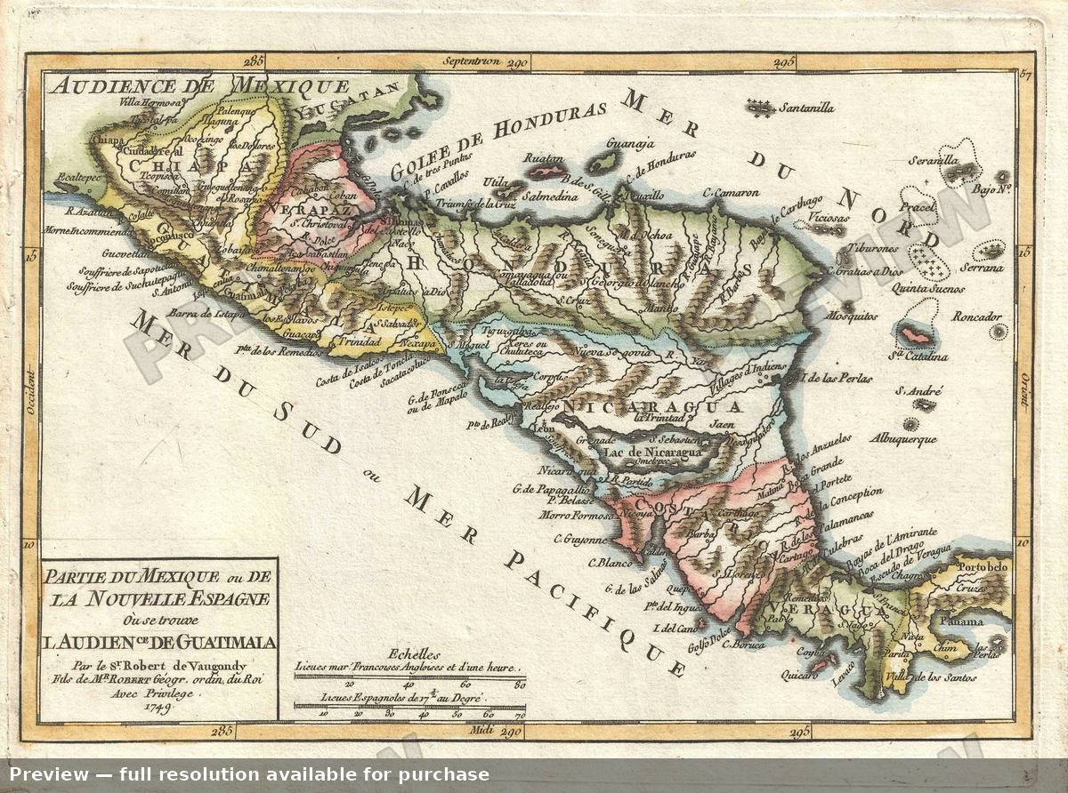 Antique map: Mexique Guatimala, 1749, 1749