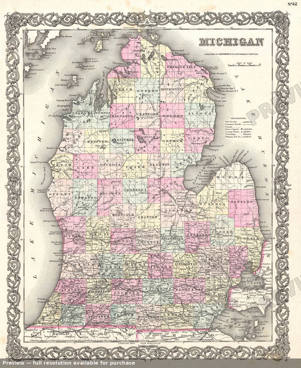 Antique map: Michigan, 1855, 1855
