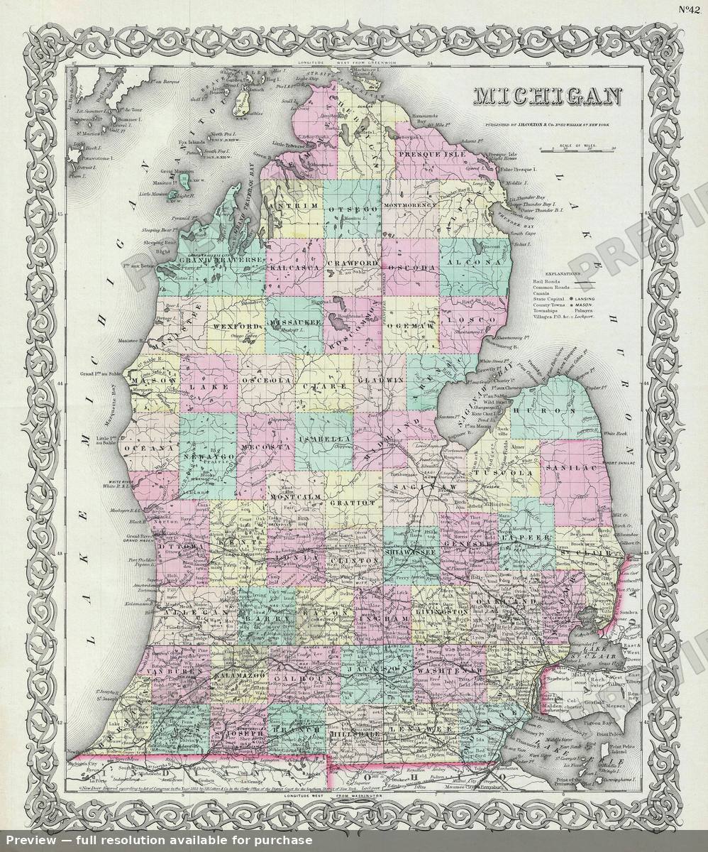 Antique map: Michigan, 1856, 1856