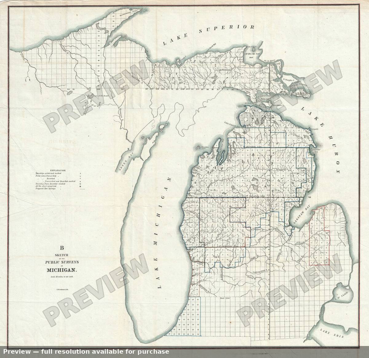 Antique map: Michigan, 1855
