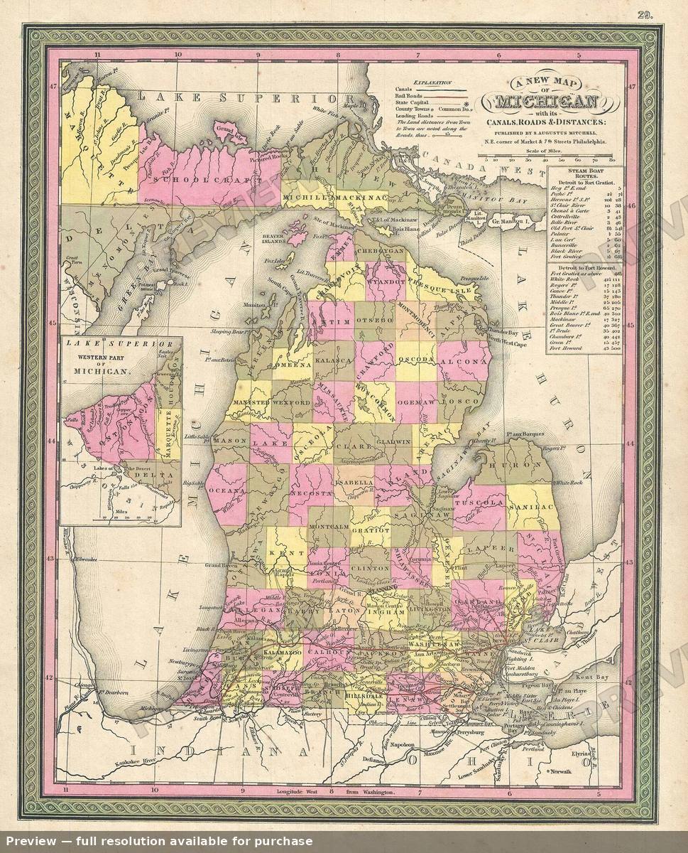 Antique map: Michigan, 1849, 1849