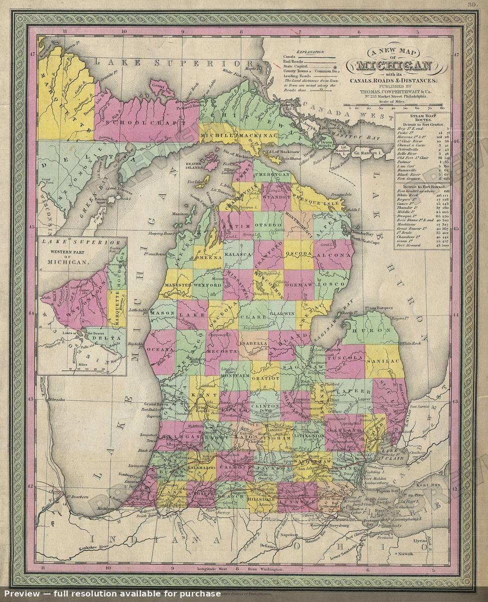 Antique map: Michigan, 1850, 1850