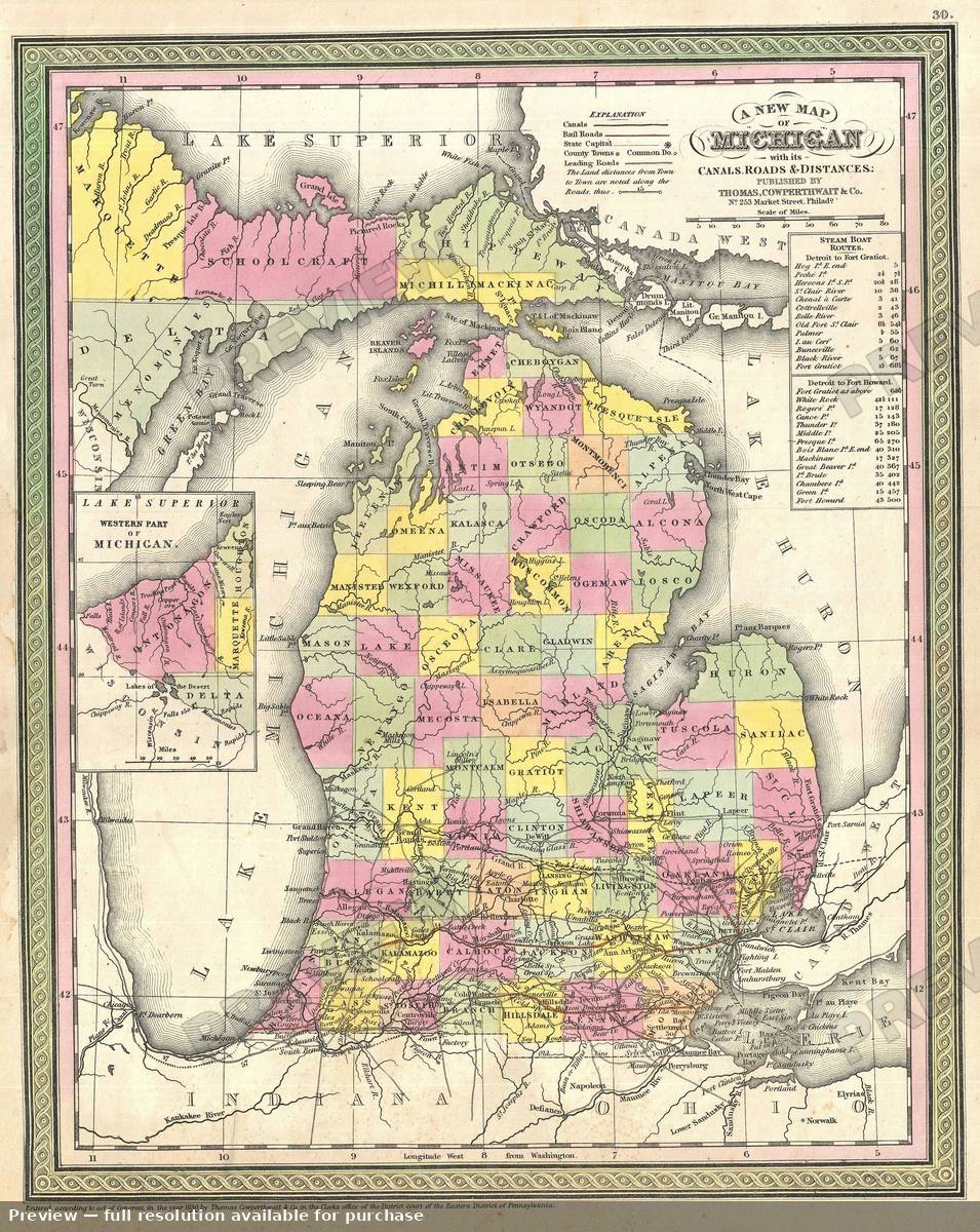 Antique map: Michigan, 1854, 1854