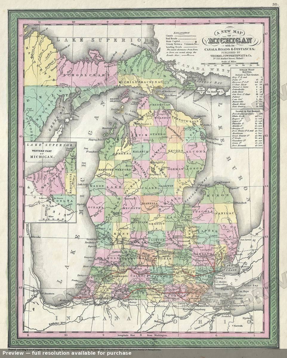 Antique map: Michigan 2, 1854, 1854