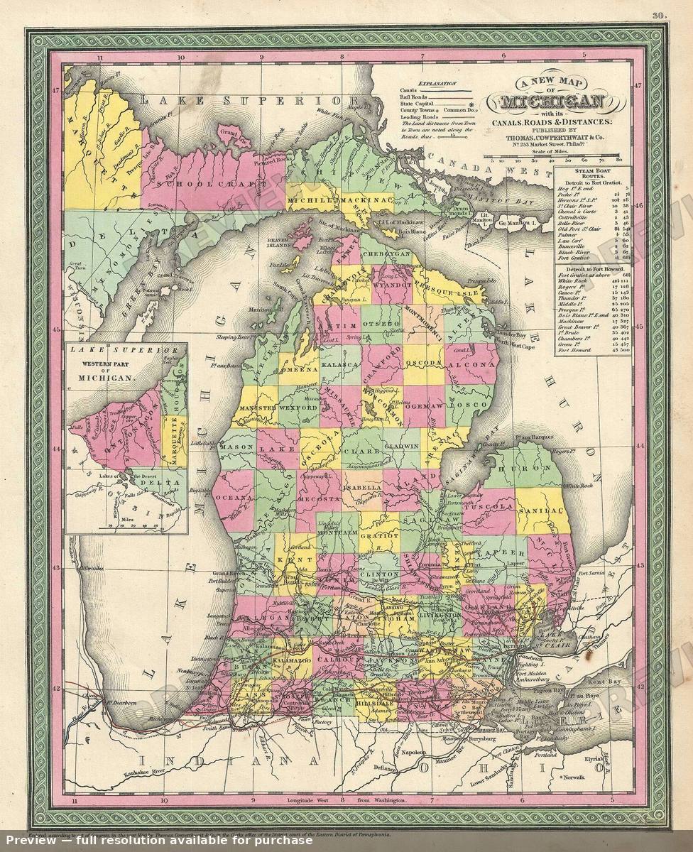 Antique map: Michigan 3, 1854, 1854