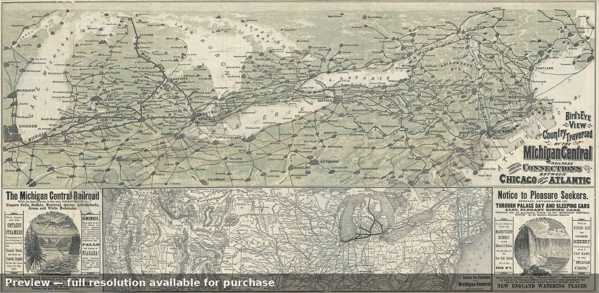 Antique map: Michigan Central RR, 1878, 1878