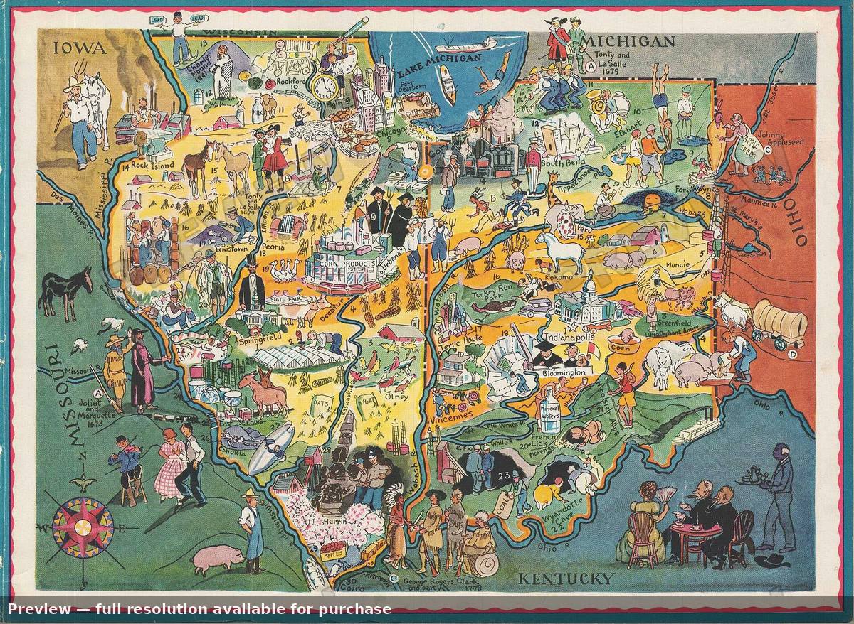 Antique map: Michigan Indiana, 1950