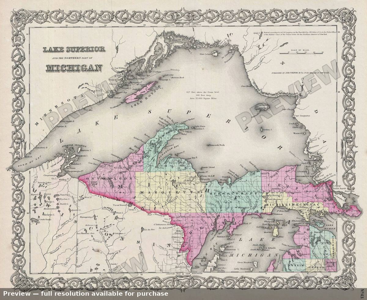 Antique map: Michigan Lake Superior, 1856, 1856