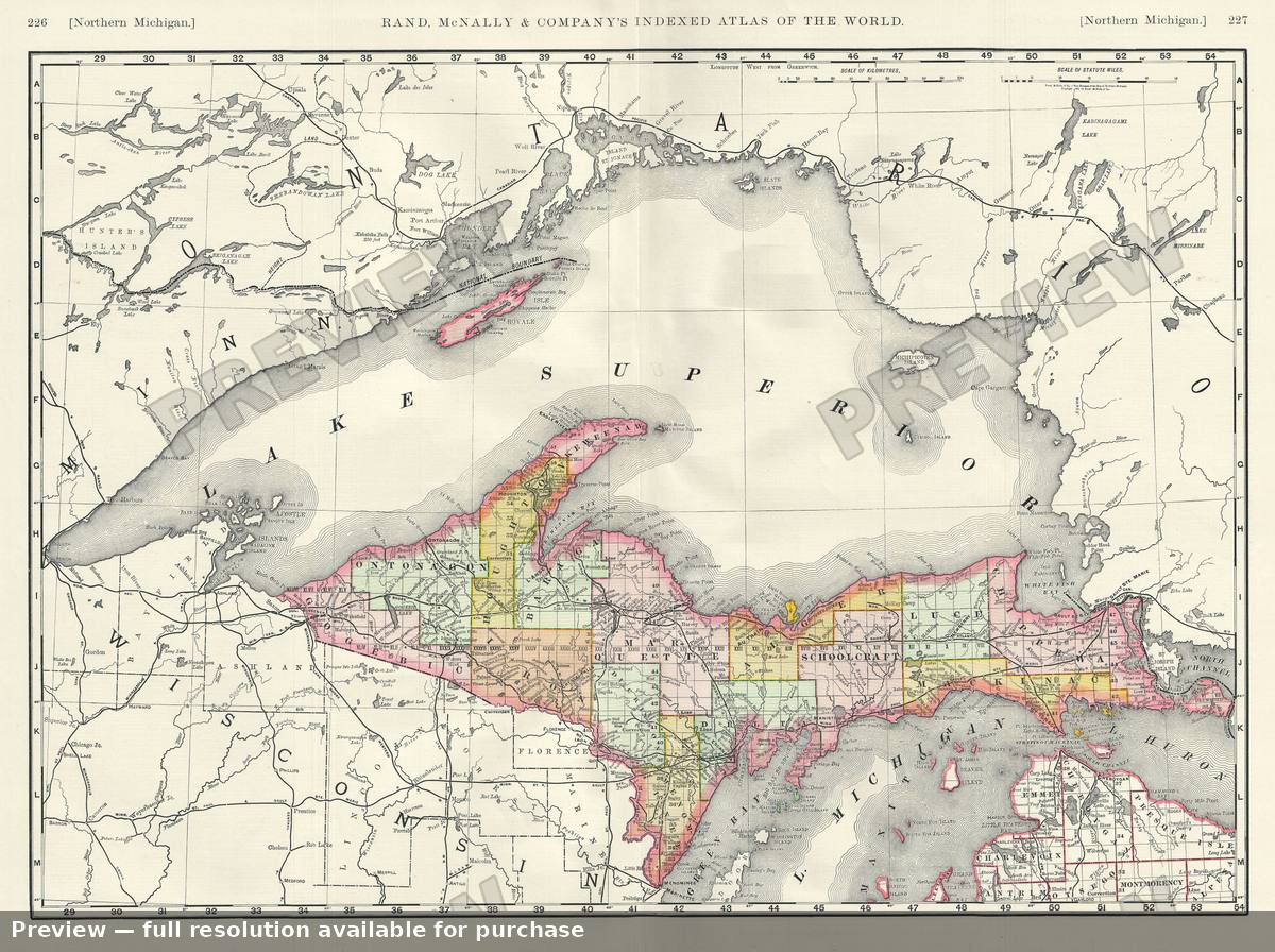 Antique map: Michigan North, 1893