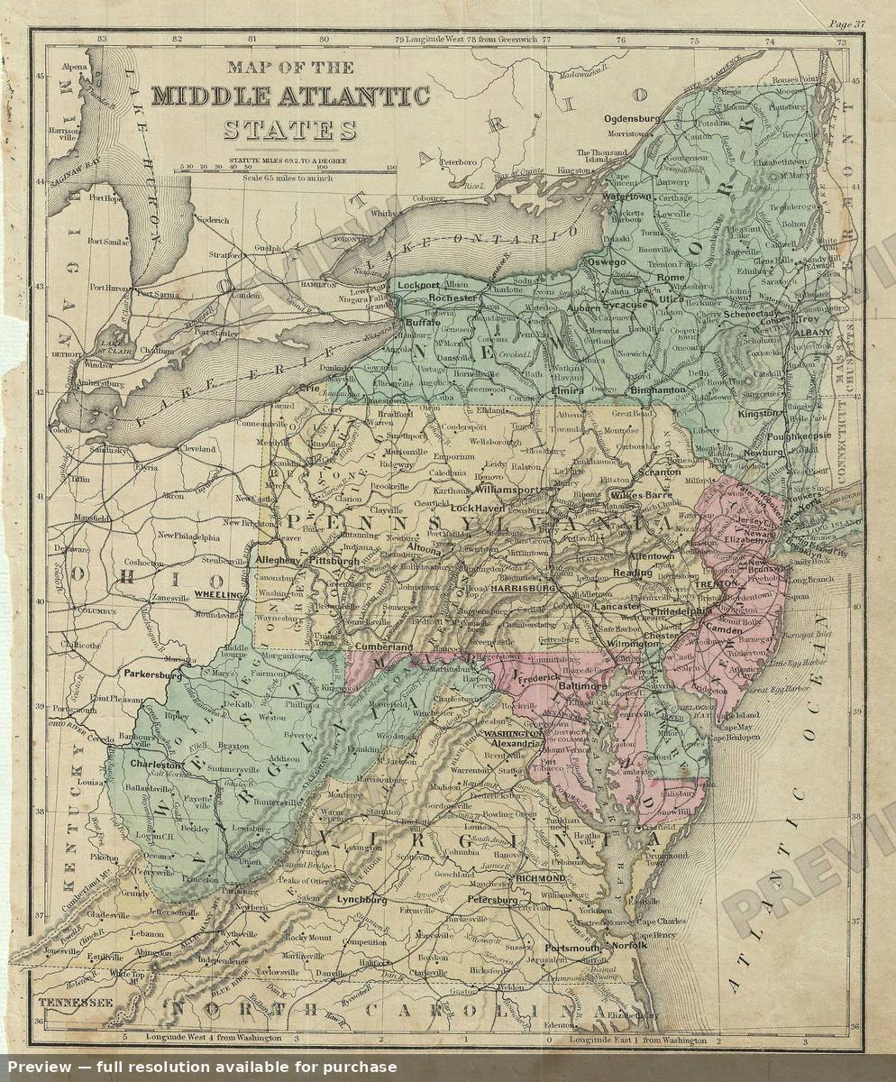 Antique map: Mid Atlantic US, 1879